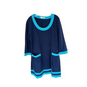 Boden Dress Blue Scoop Neck Work Office Business Career Corporate Sheath Size 14